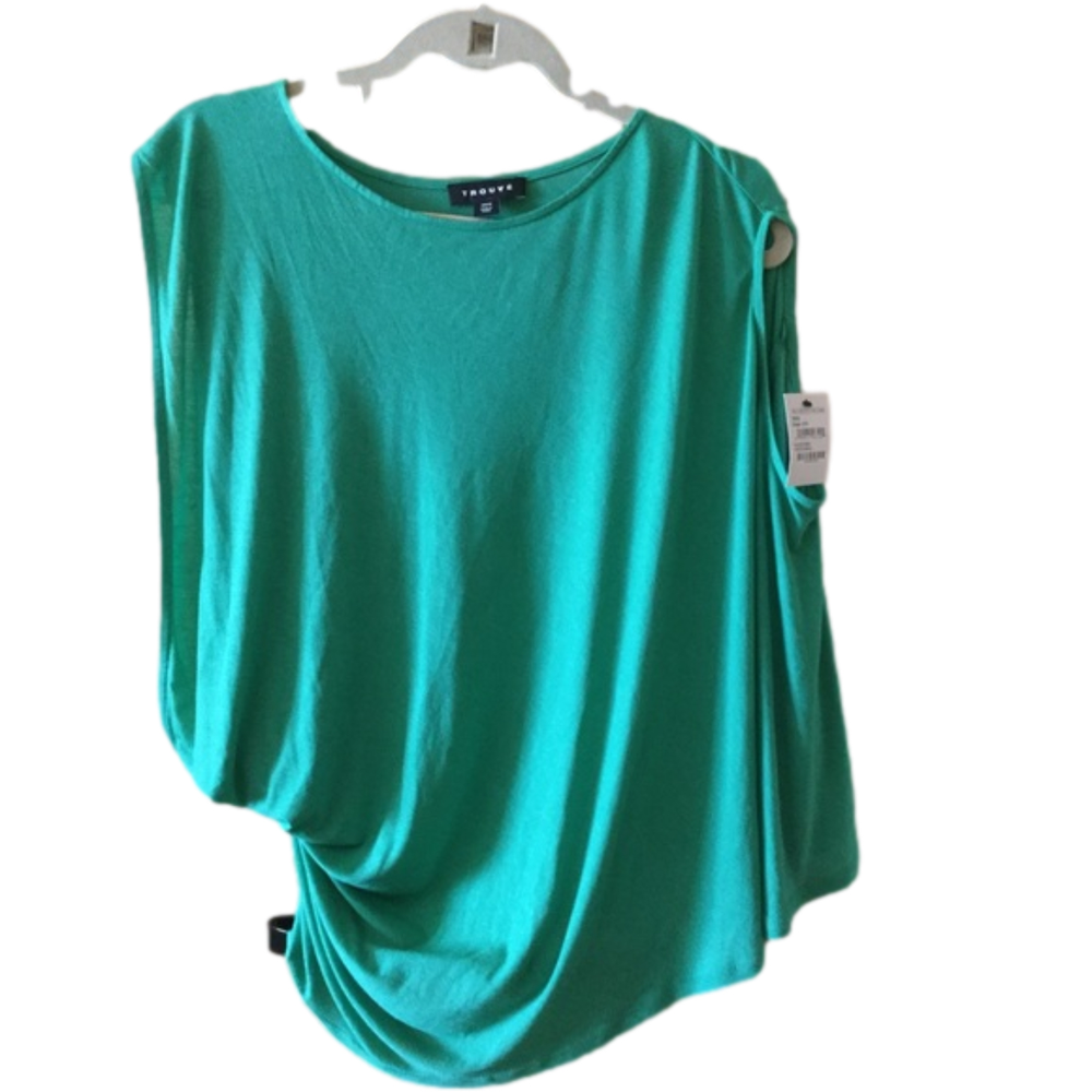New Trouve asymmetrical cold shoulder plaid green crew neck sleeveless blouse
